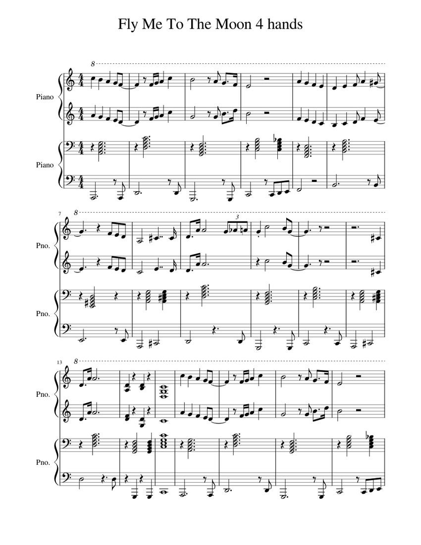 Fly Me To The Moon 4 hands Sheet music for Piano (Piano Duo) | Musescore.com