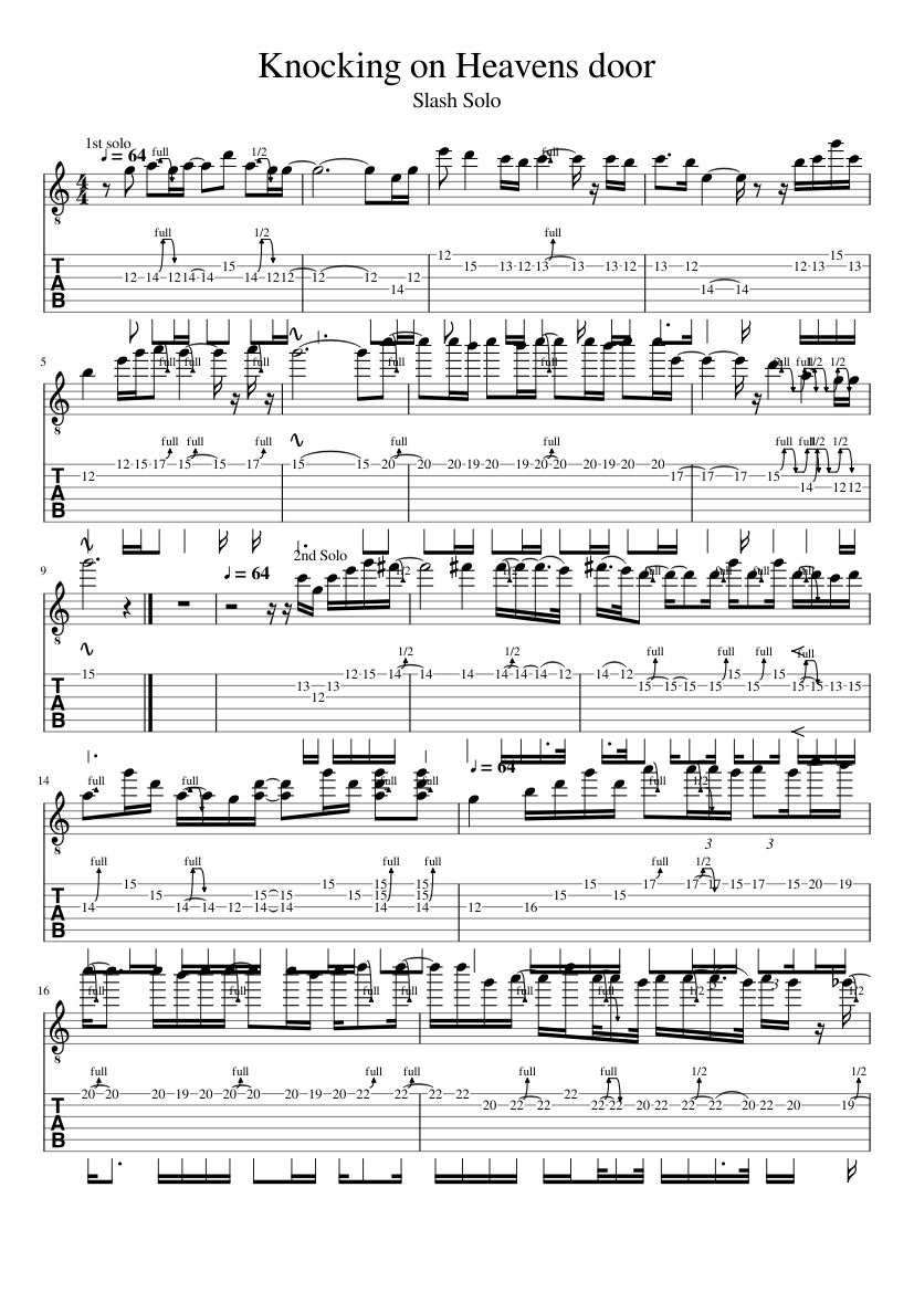 Knocking on Heavens door Slash Solo - piano tutorial