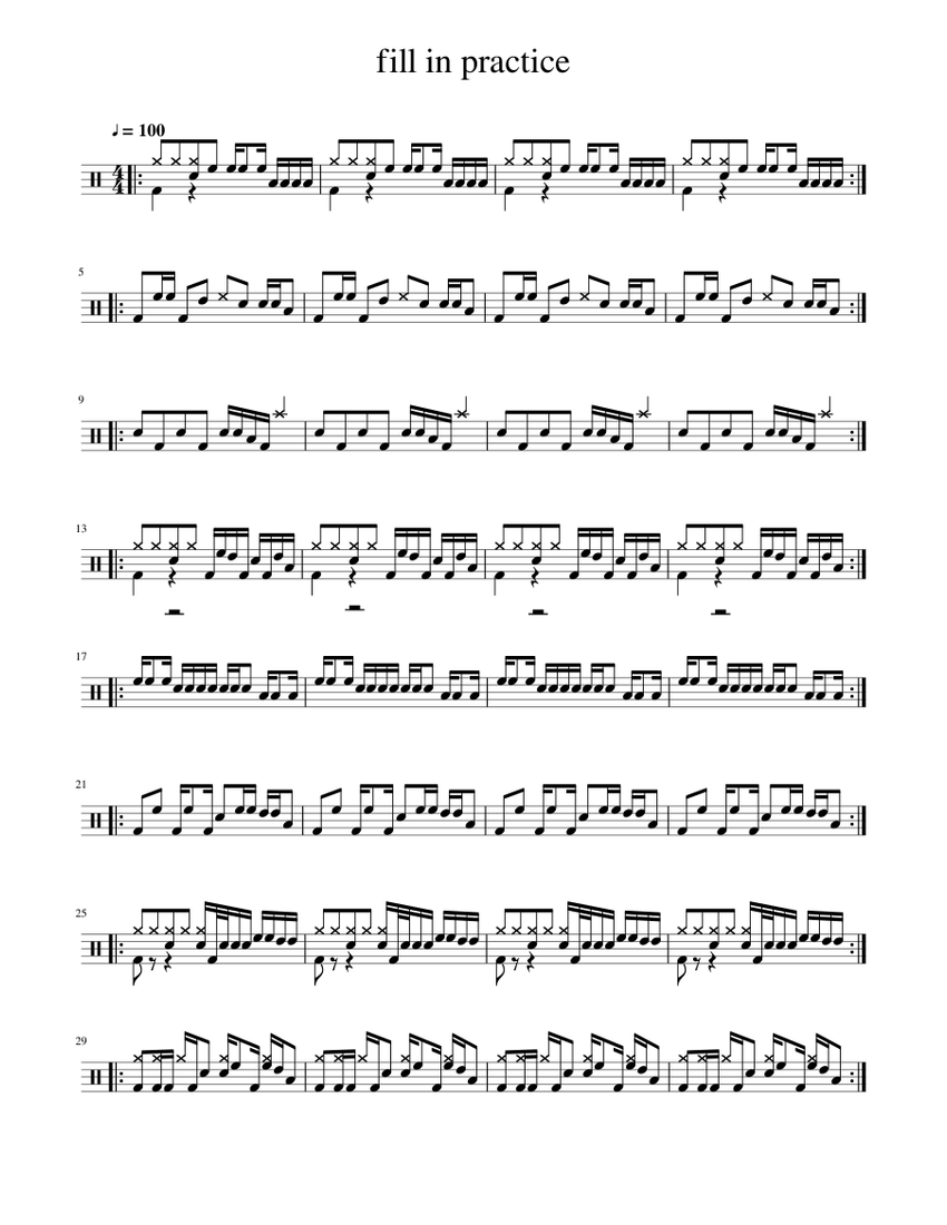 fill in practice Sheet music for Drum group (Solo) | Musescore.com