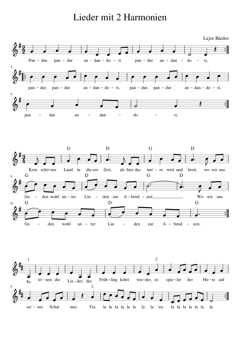 Lieder mit 2 sich wiederh. Harmonien - Songs with 2 repeating harmonies