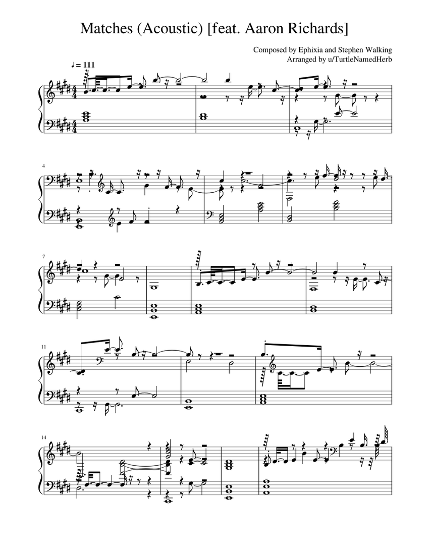 Matches Acoustic Feat Aaron Richards By Ephixia And Stephen Walking Sheet Music For Piano Solo Musescore Com Please download one of our supported browsers. matches acoustic feat aaron