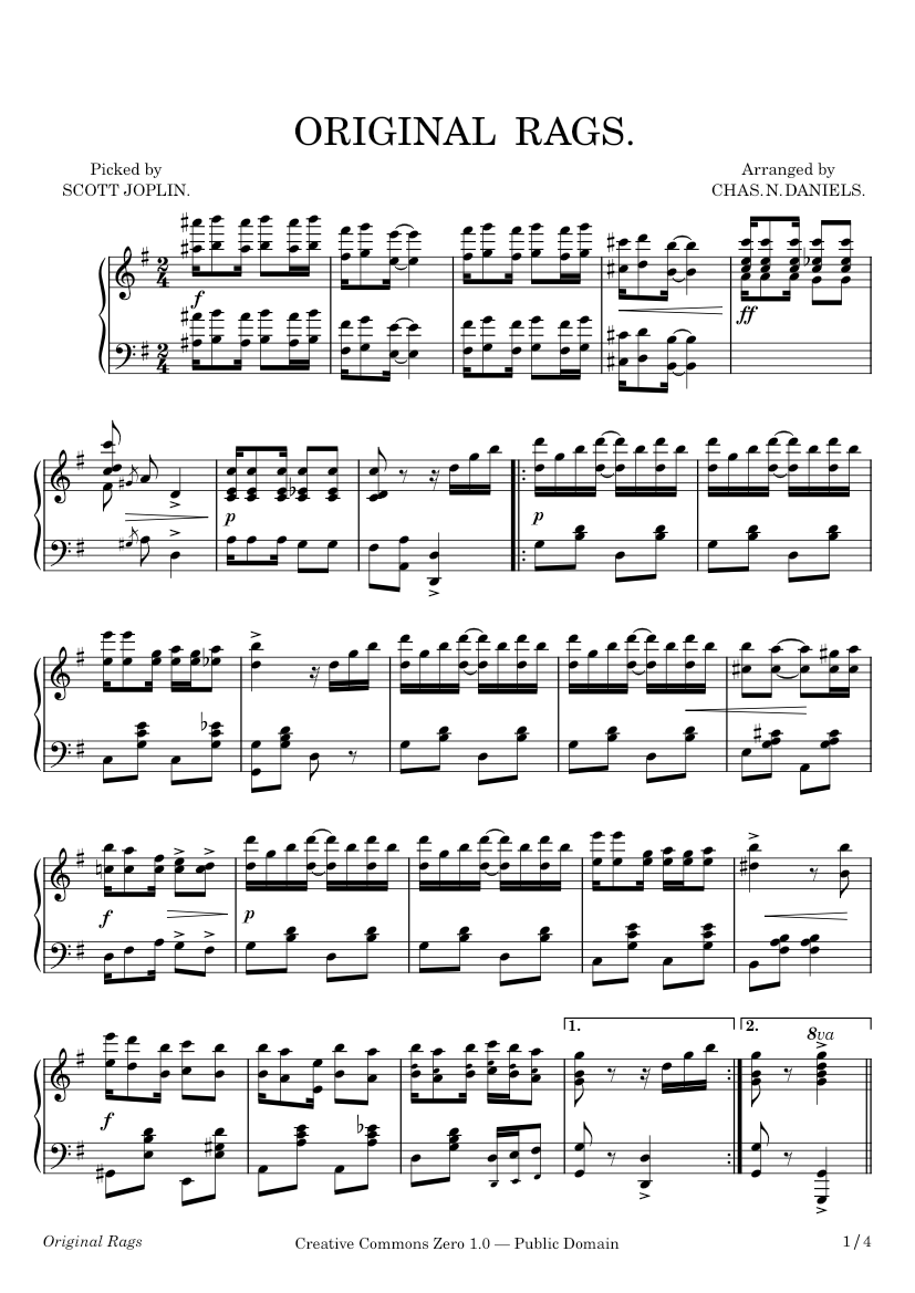 Classic Rag Original Rags - Scott Joplin - 1899 Sheet Music for Piano (Solo ...
