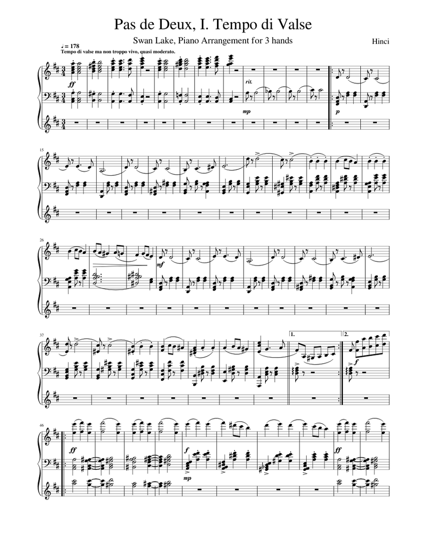 Swan Lake, 5. Pas de Deux, I. Tempo di Valse (Piano) Sheet music for
