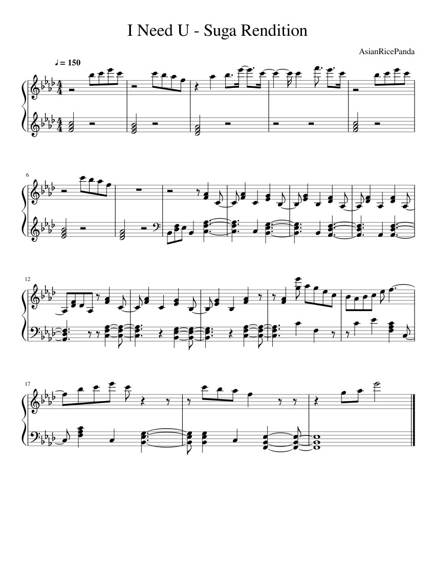 I Need U - Suga Rendition Sheet music for Piano (Solo) Easy | Musescore.com