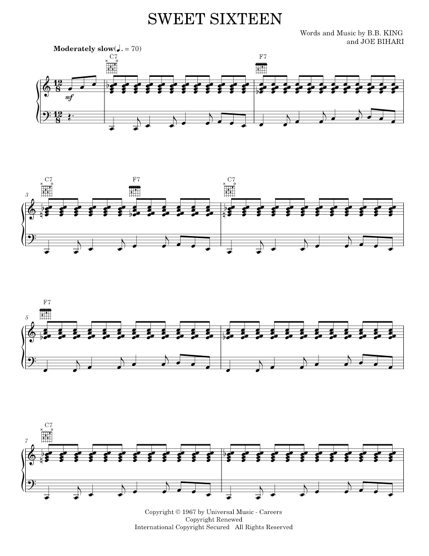 sweet sixteen Sheet music for Piano, Vocals Music Notes