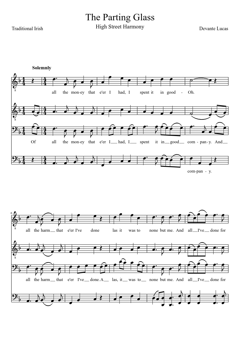 The Parting Glass Sheet music for Piano (Mixed Quartet) | Musescore.com