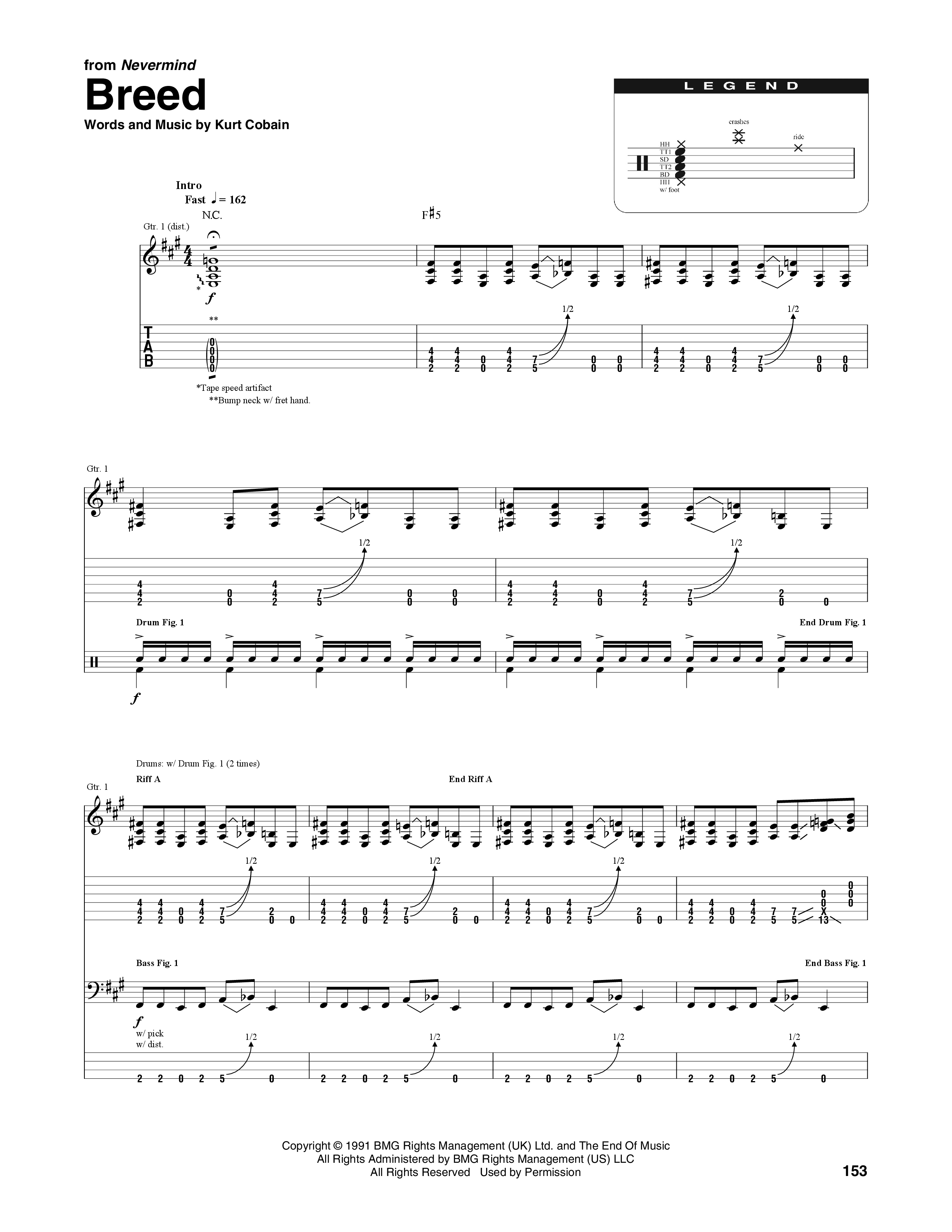 Play Official version of Breed Sheet Music by Nirvana for Vocals