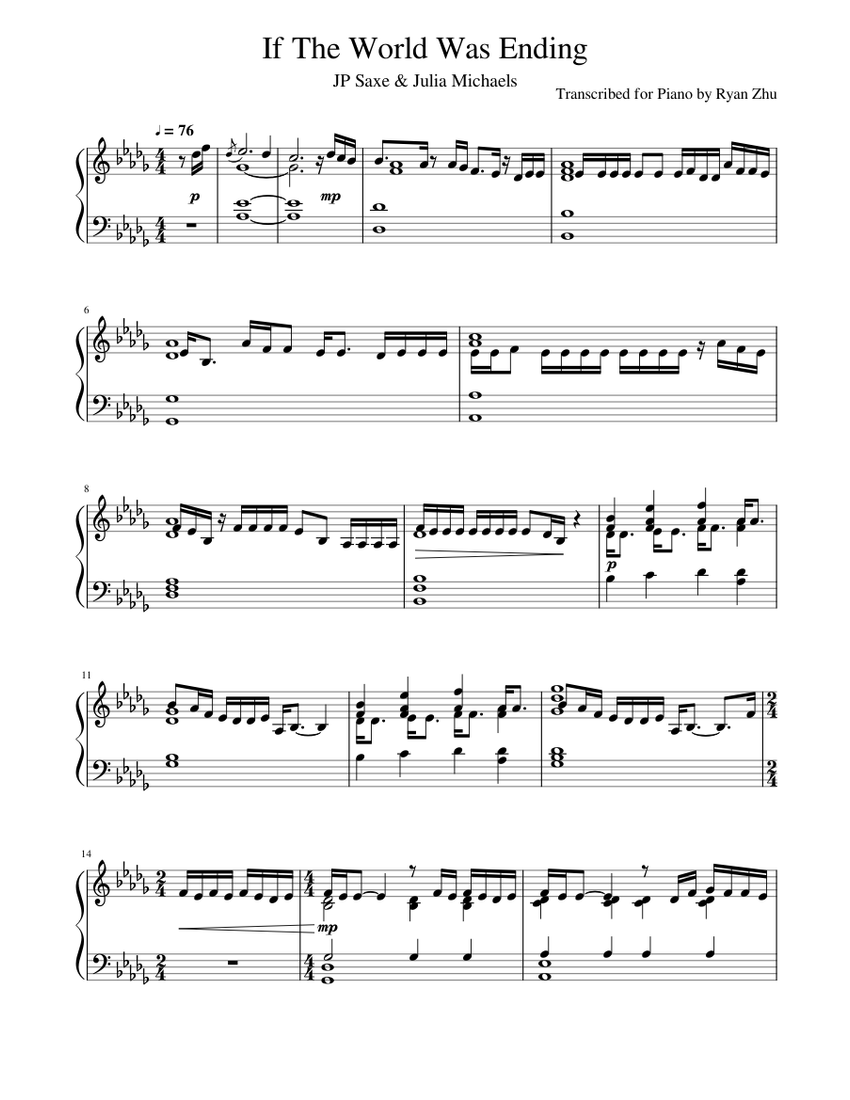 If The World Was Ending (Full Piano Score) Sheet music for Piano (Solo