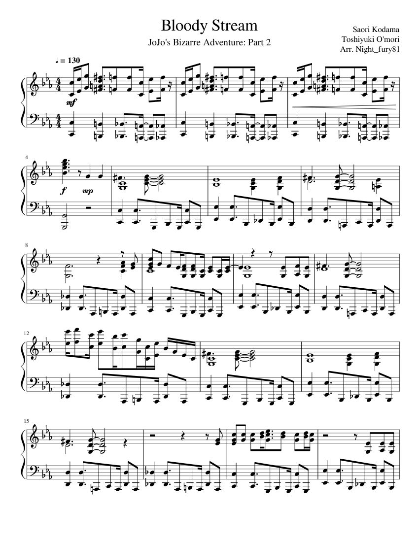 Bloody Stream - JoJo's Bizarre Adventure Part 2 Sheet music for Piano  (Solo) | Musescore.com