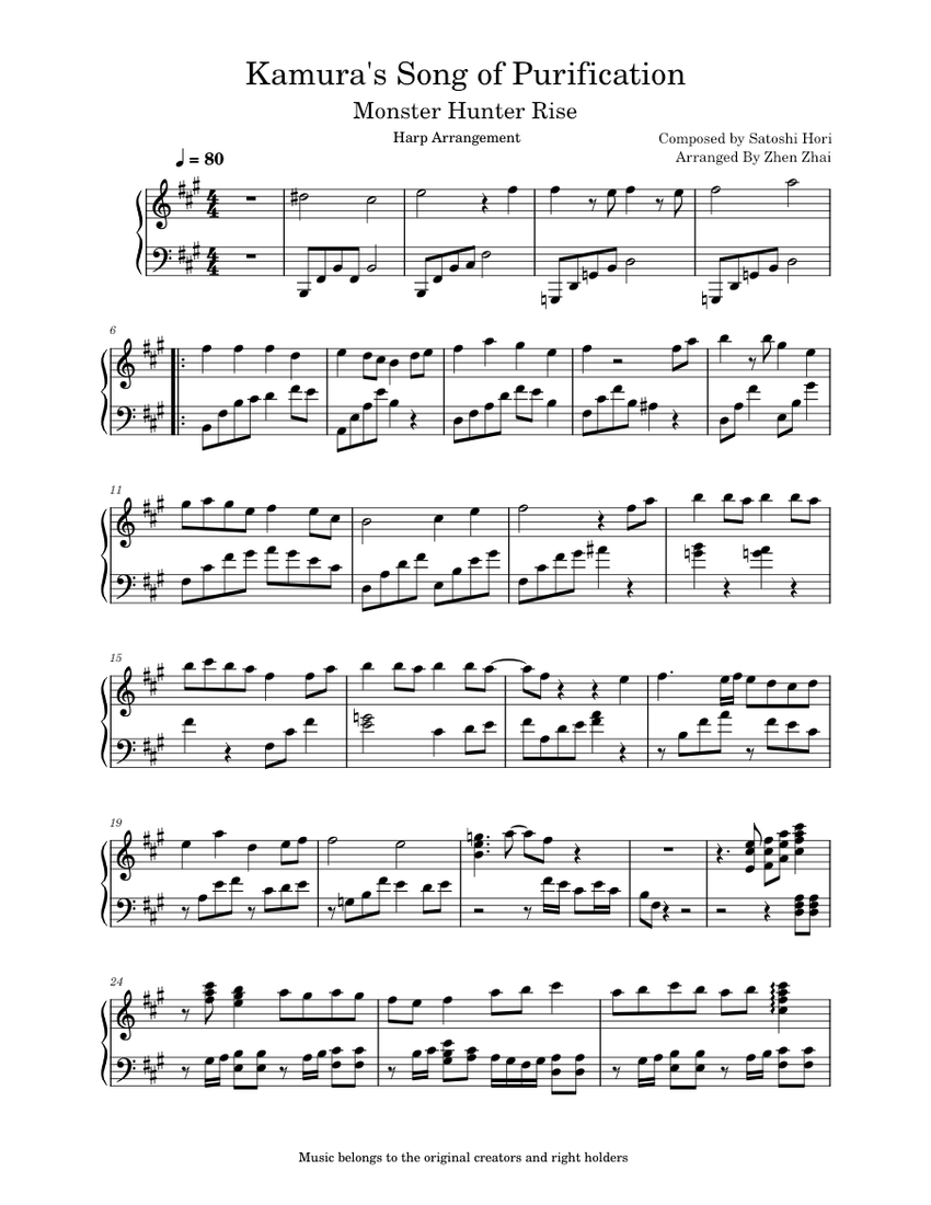 MH RISE: Kamura's Song Of Purification – Satoshi Hori Sheet music for Piano  (Solo) | Musescore.com