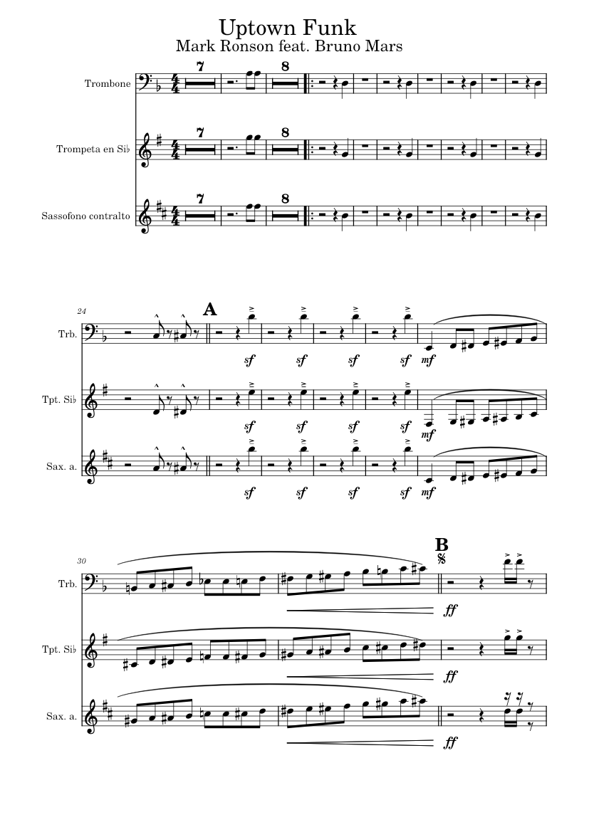 Uptown funk – Mark Ronson [BRASS SECTION] Sheet music for Trombone ...