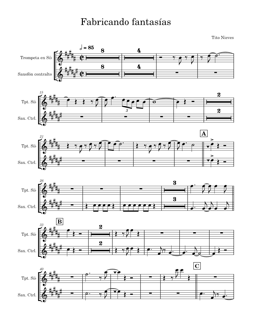 Fabricando fantasias – Tito Nieves (Ensamble Alientos) Sheet music for  Saxophone alto, Trumpet in b-flat (Mixed Duet) | Musescore.com