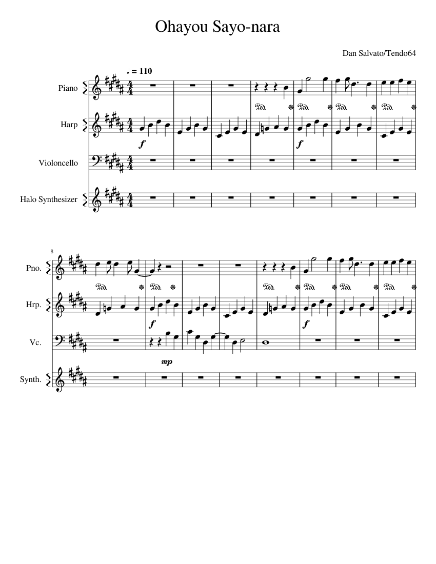 Ohayou Sayo-nara Sheet music for Piano, Cello, Harp, Synthesizer (Mixed ...