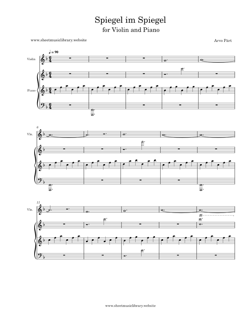 Spiegel im Spiegel – Arvo Pärt Sheet music for Piano, Violin (Mixed Duet) |  Musescore.com
