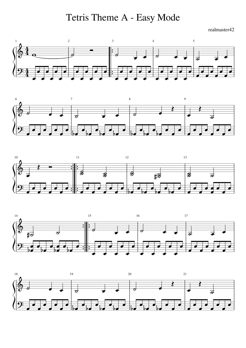 Tetris Theme A - Easy Mode Sheet music for Piano (Solo) | Musescore.com