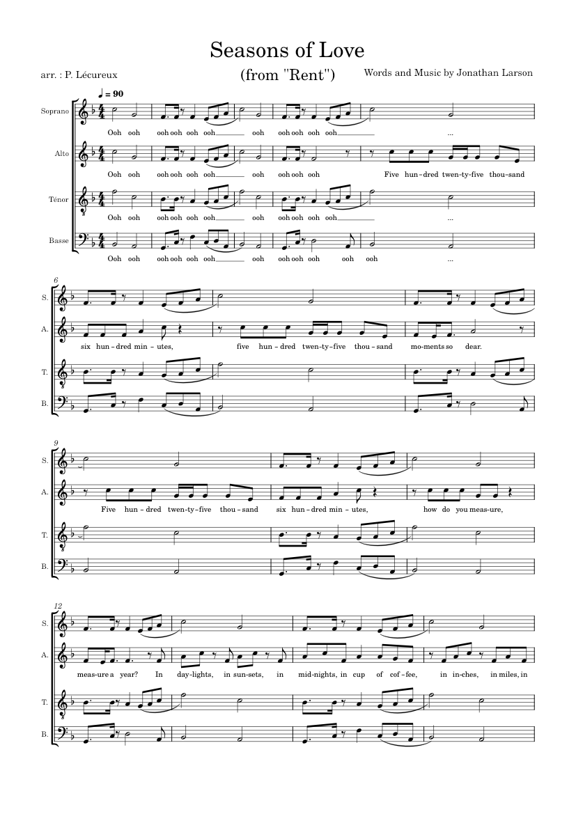 Seasons of Love – Jonathan Larson Sheet Music for Soprano, Alto, Tenor ...