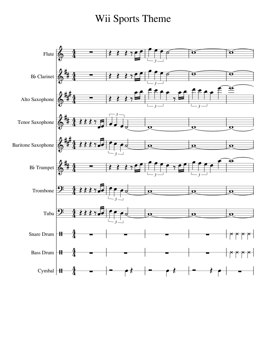 Wii Sports Theme Sheet music for Trombone, Tuba, Flute, Clarinet in b-flat  & more instruments (Mixed Ensemble) | Musescore.com