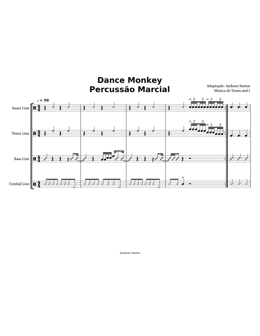 Dance Monkey Sheet music for Snare Drum, Tenor Drum, Bass Drum, Crash  (Percussion Quartet) | Musescore.com