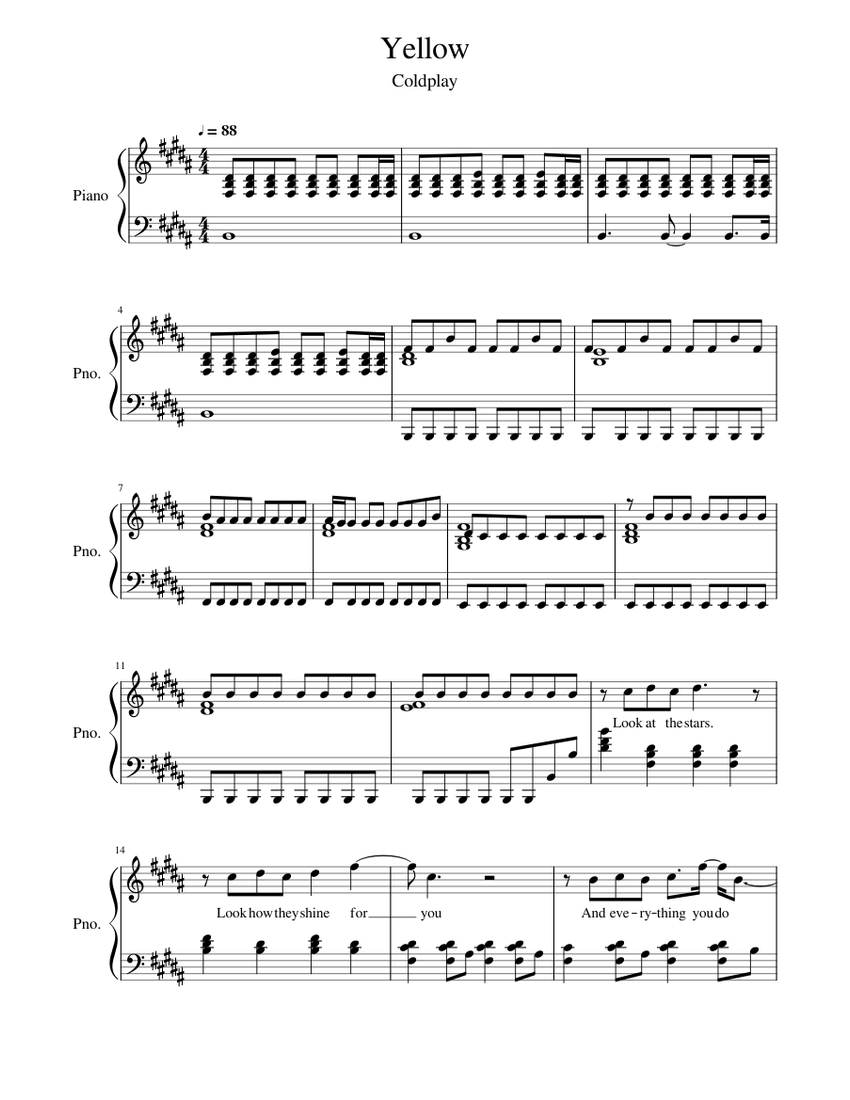 YEllow - Coldplay Sheet Music For Piano (Piano Duo) | Musescore.com