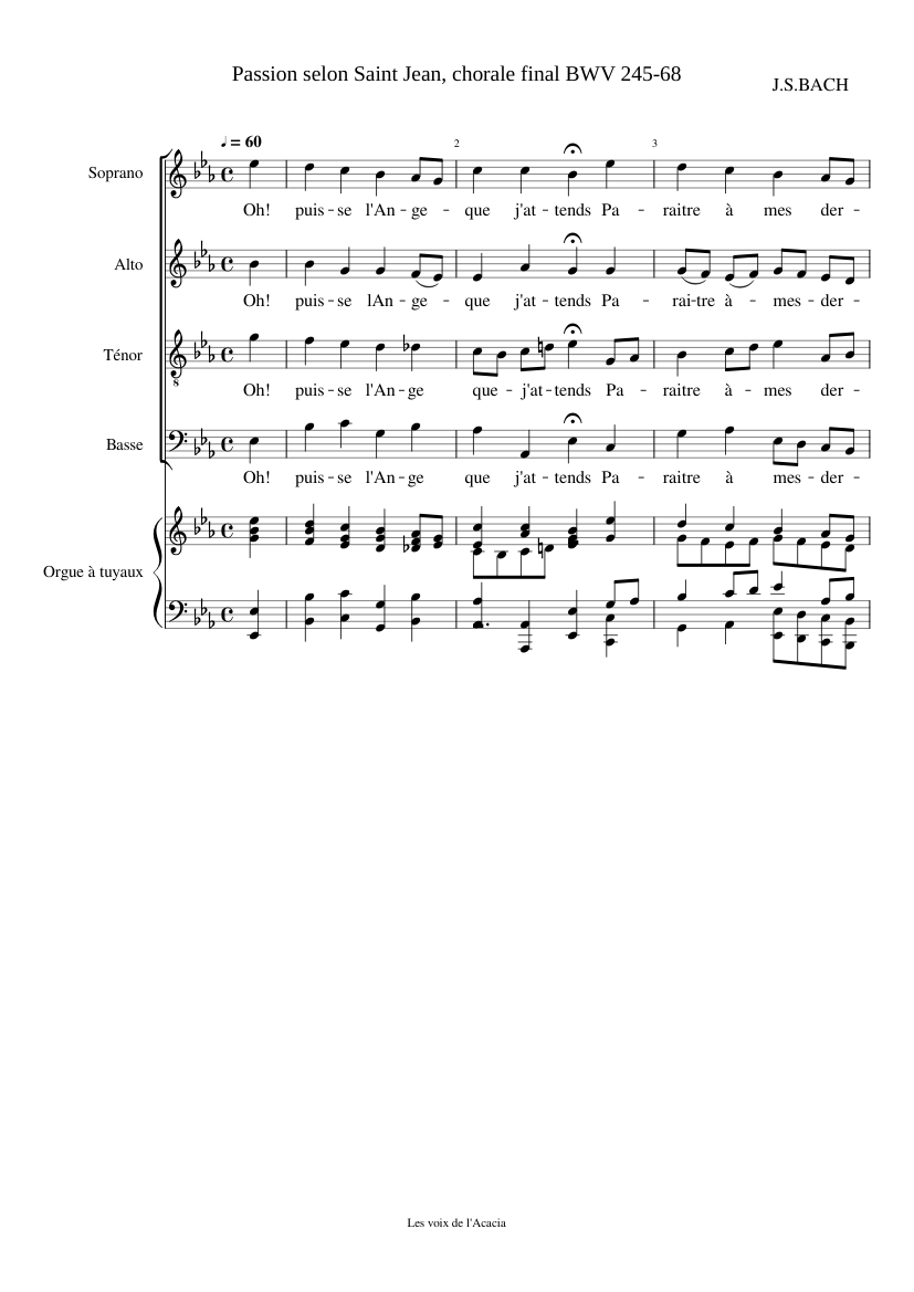 Passion selon st Jean BACH choral final Sheet music for Soprano, Alto, Tenor, Bass voice & more