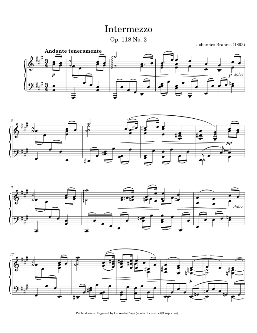 Piano - Intermezzo Opus 118/2 en La Majeur 