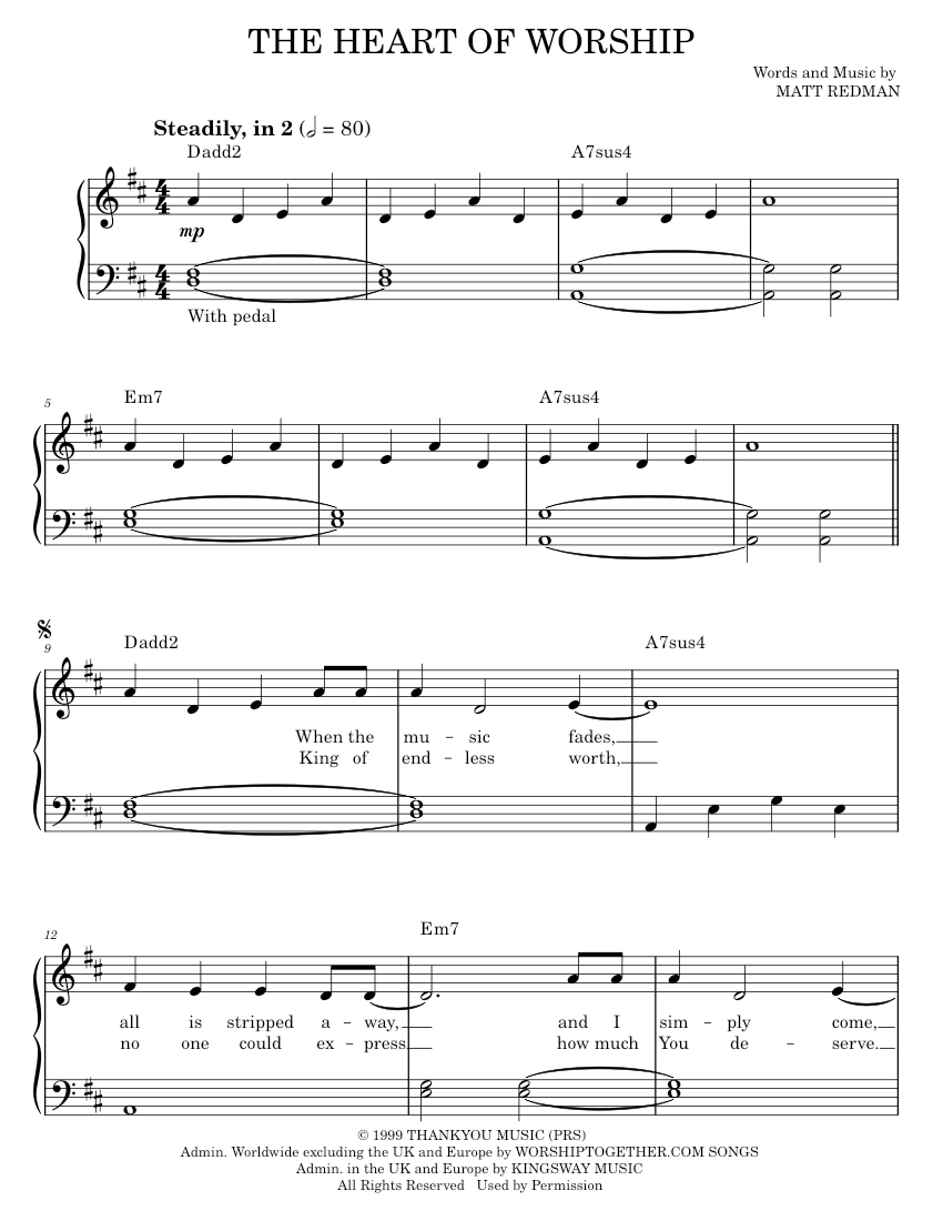 Play Official version of The heart of worship sheet music by Matt Redman for Piano | MuseScore.com