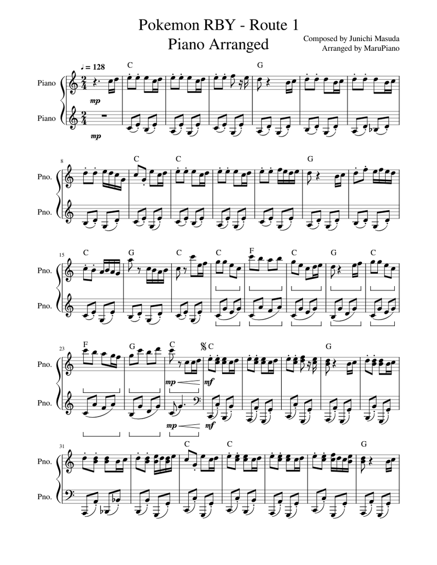 Pokemon Rby Sound Pokemon RBY - Route 1 - Piano Arranged Sheet music for Piano (Solo ...