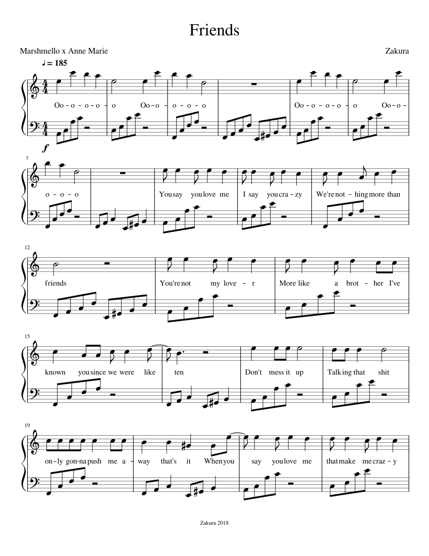 Marshmello x Anne-Marie - Friends Sheet music for Piano (Solo) Easy |  Musescore.com