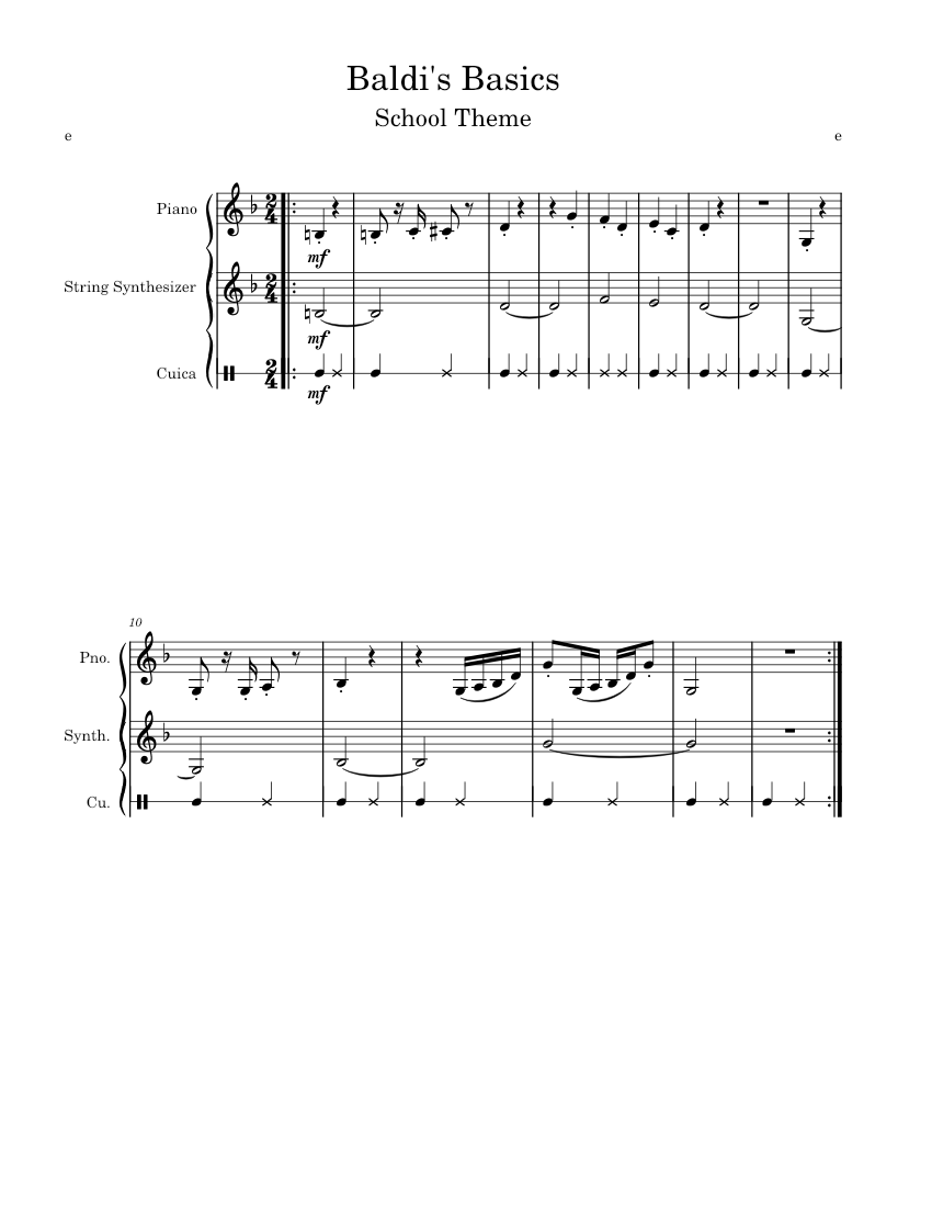 Baldi's Basics – Main Theme Sheet music for Piano, Strings group, Drum ...