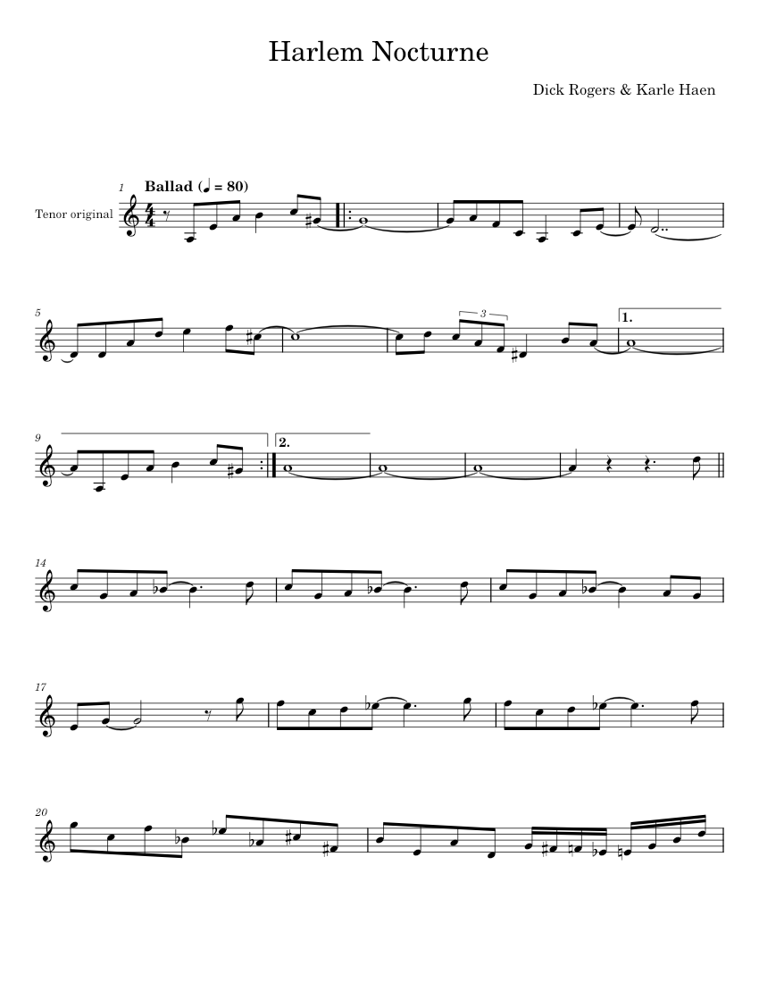 Harlem Nocturne [lead sheet] - Earle Hagen, Dick Rogers Sheet Music for ...