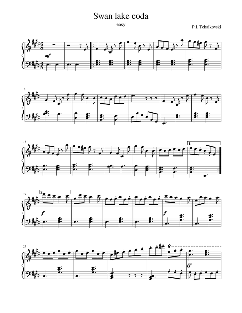 Swan lake coda easy music Piano (Solo) |