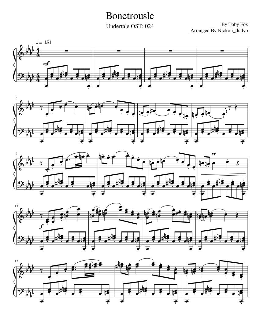 Bonetrousle -- Undertale OST 024 Sheet music for Piano (Solo) |  Musescore.com