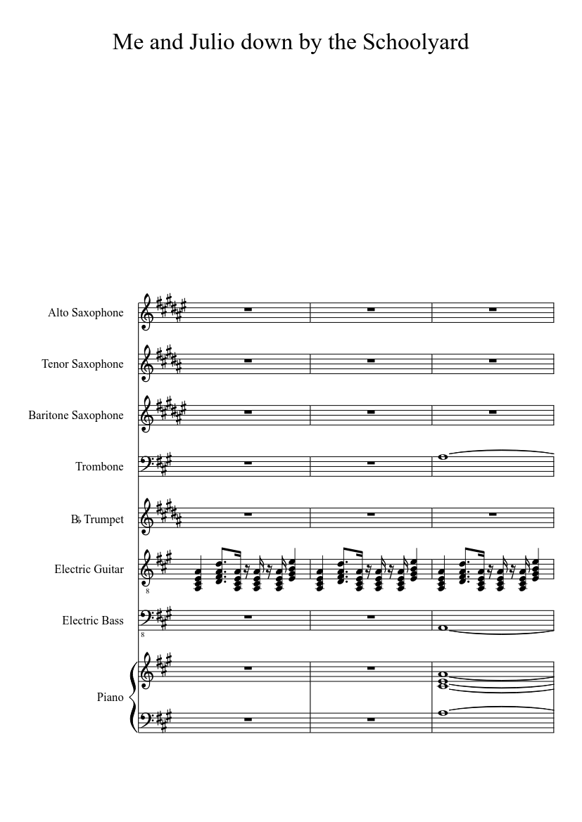 Me And Julio Down Be The Schoolyard Streetlight Manifesto Version Sheet Music For Piano Trombone Trumpet Mixed Trio Musescore Com