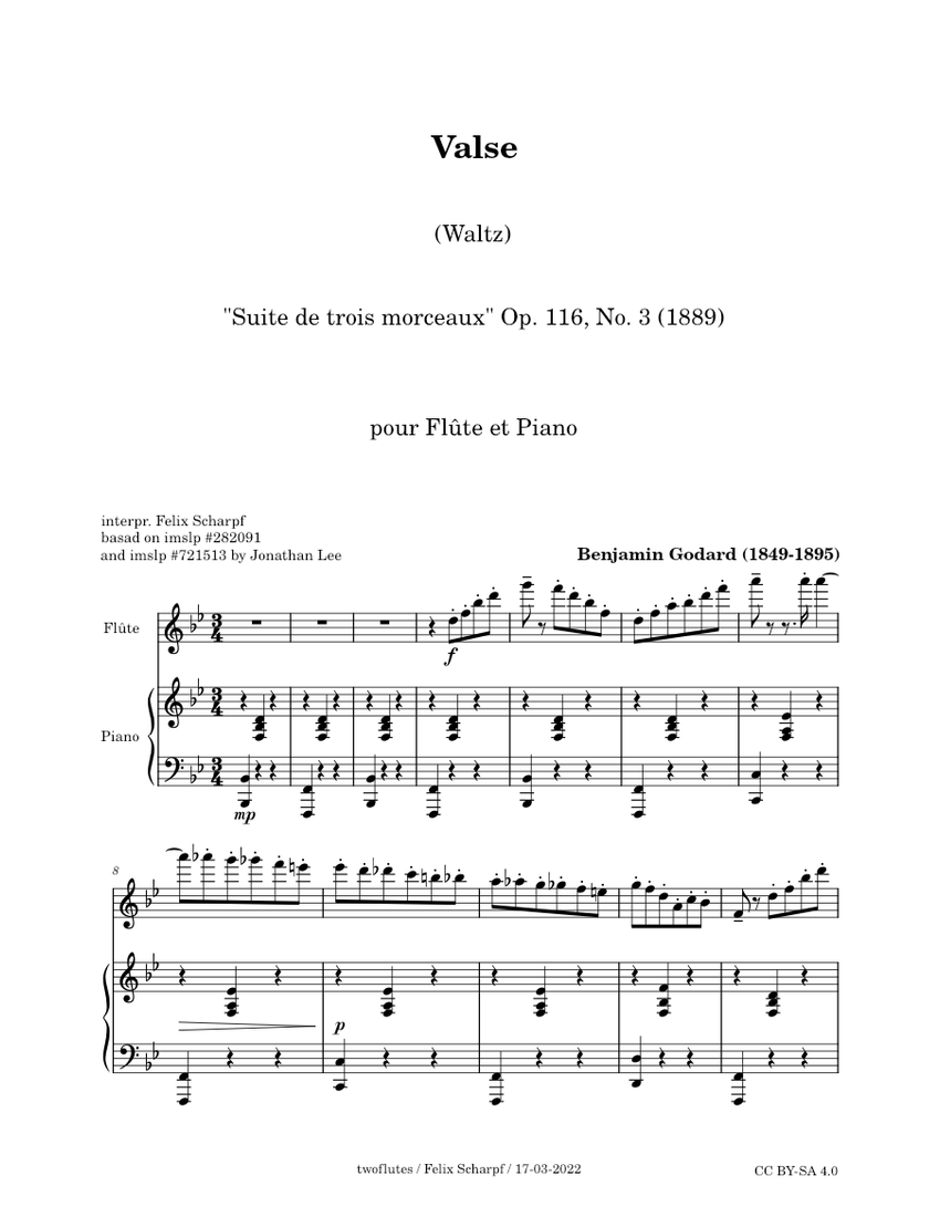 Suite de 3 morceaux, Op. 116, No. 3 (Valse) Benjamin Godard - for Flute and Piano  Sheet music for Piano, Flute (Solo) | Musescore.com