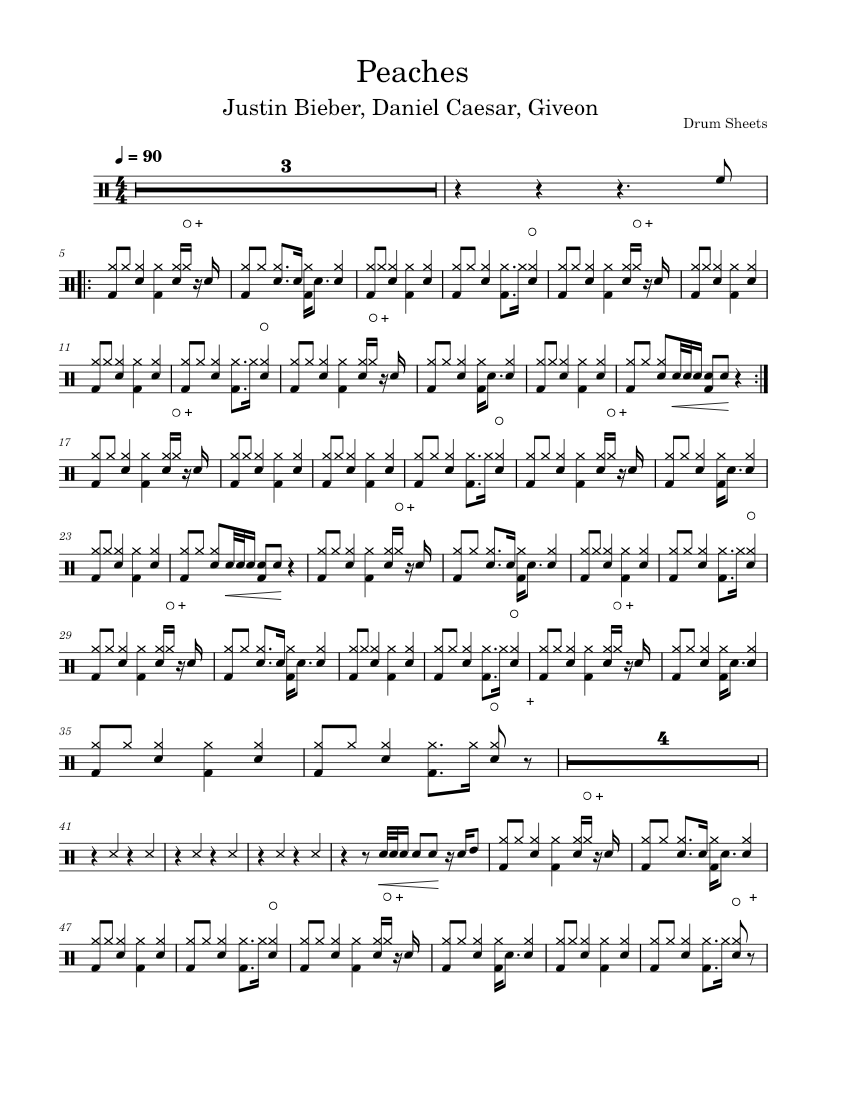 Peaches Justin Bieber Sheet music for Drum group (Solo)