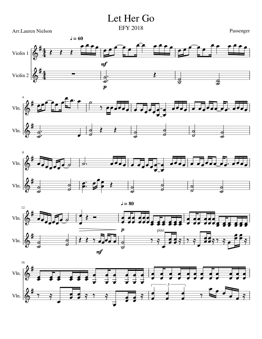 Let Her Go Sheet music for Violin (String Duet) | Musescore.com