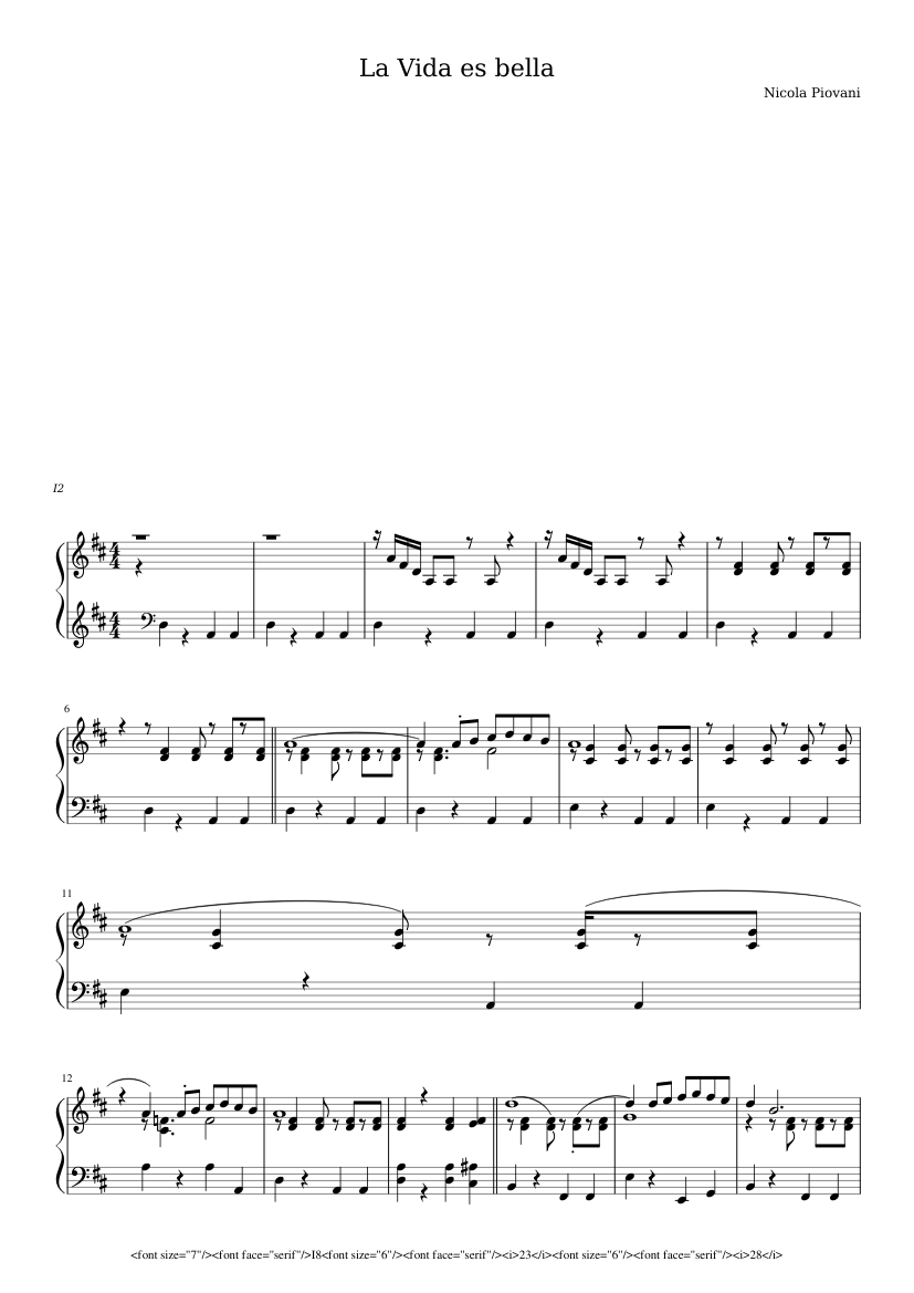 La vida es bella Sheet music for Piano (Solo) | Musescore.com