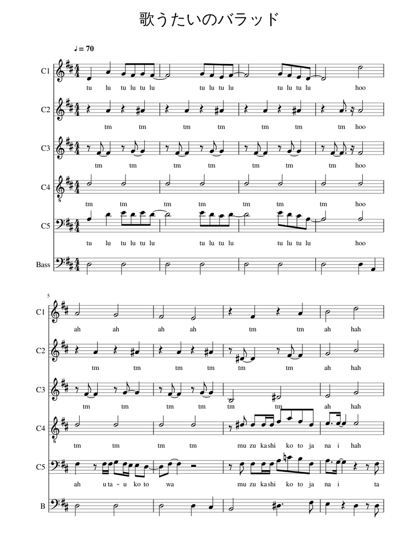 歌うたいのバラッド Sheet Music For Piano Mixed Ensemble Musescore Com