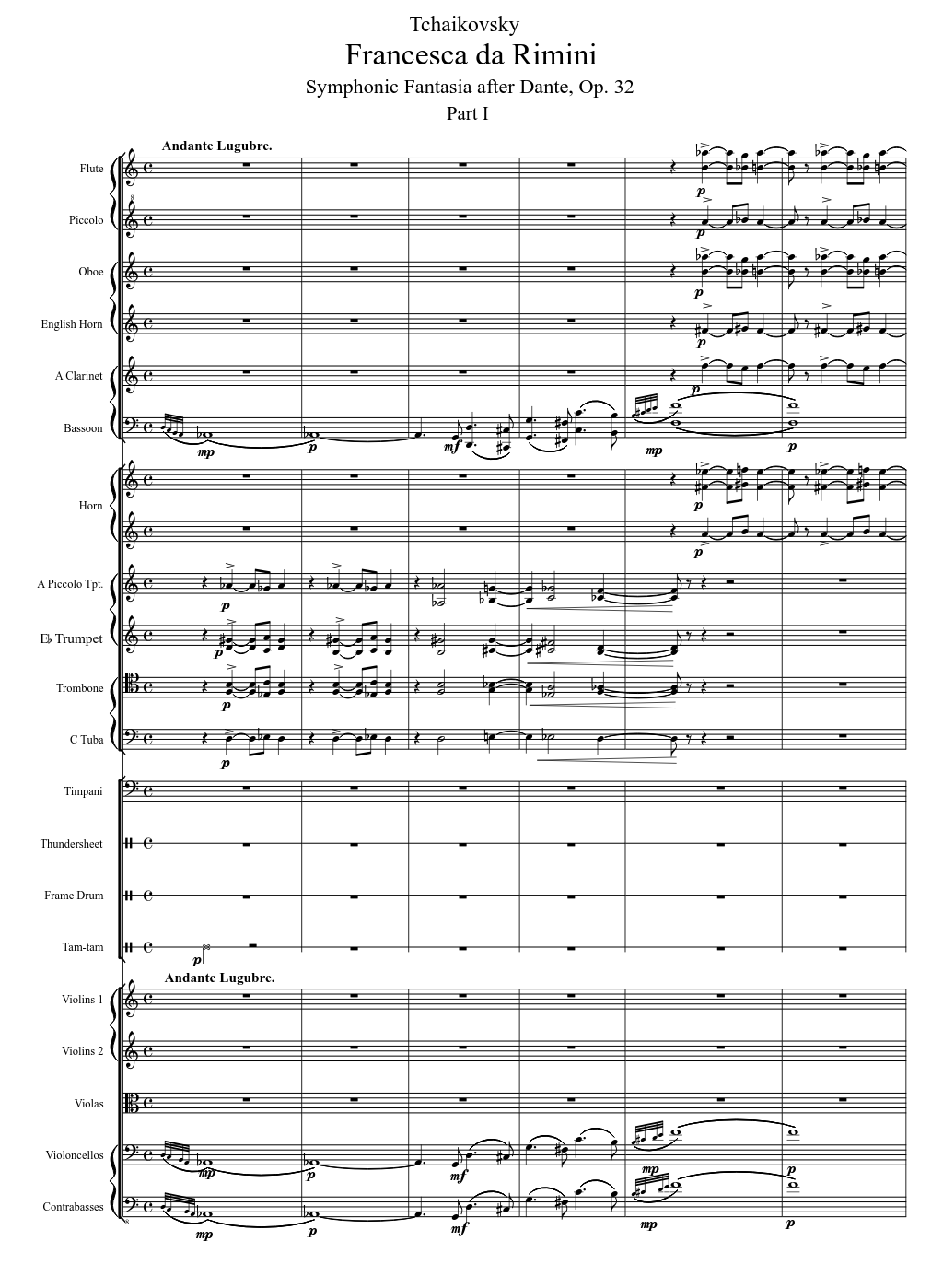 Francesca Da Rimini Tchaikovsky Sheet Music For Trombone Flute Tuba Oboe More Instruments Mixed Ensemble Musescore Com