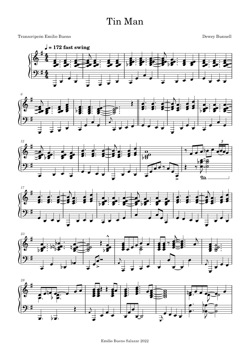 Tin man – America jazz version Sheet music for Piano (Solo) | Musescore.com