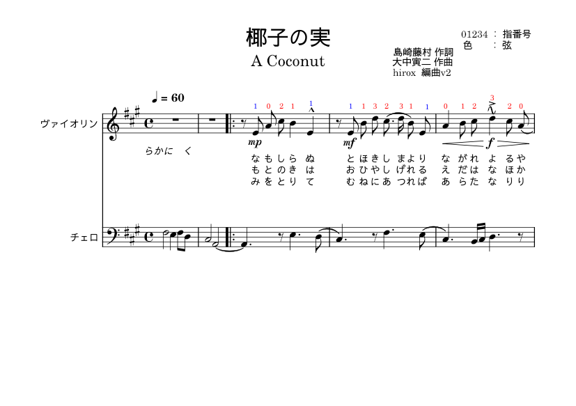 椰子の実 – 島崎藤村,大中寅二 Sheet music for Violin (Solo) | Musescore.com