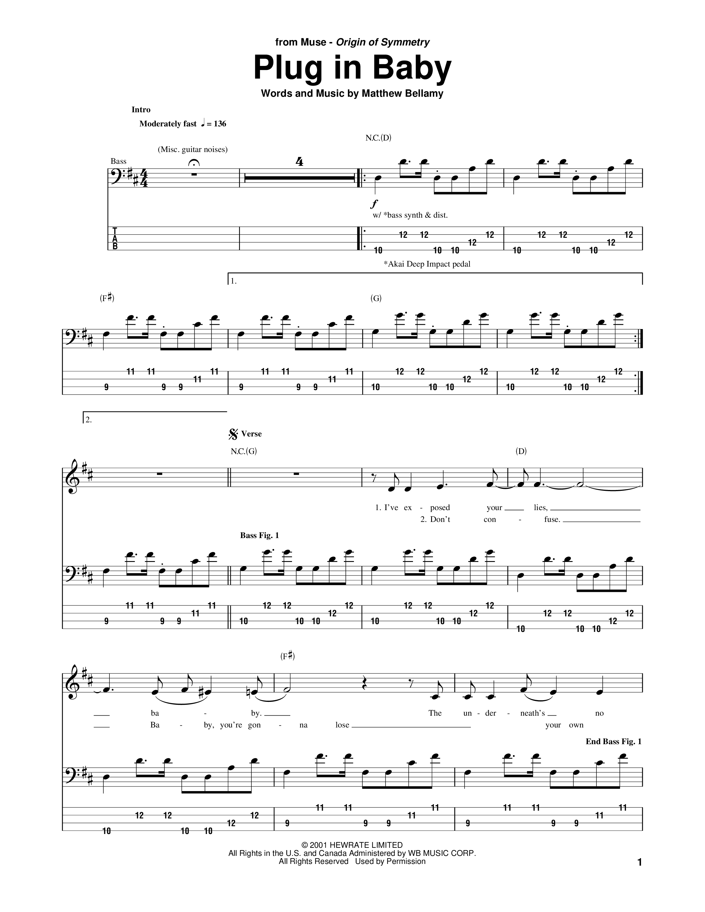 Play Official version of Plug in baby Sheet Music by Muse for Guitar ...