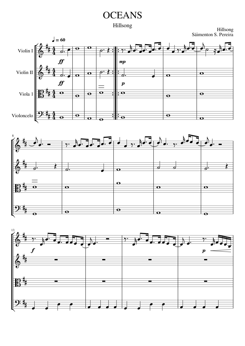 Oceans String Oceans where feet may fail – Hillsong United OCEANS Sheet Music for ...