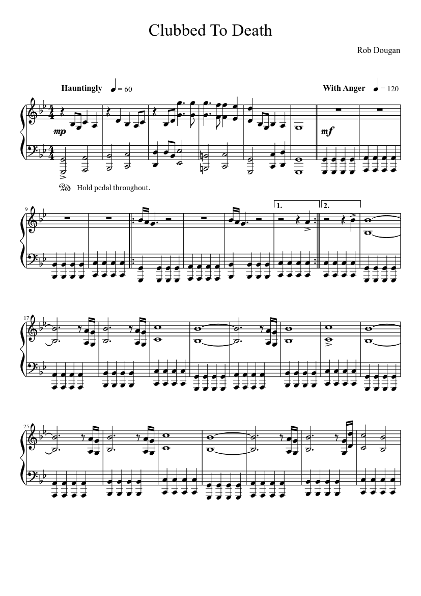 Clubbed To Death Sheet music for Piano (Solo) | Musescore.com