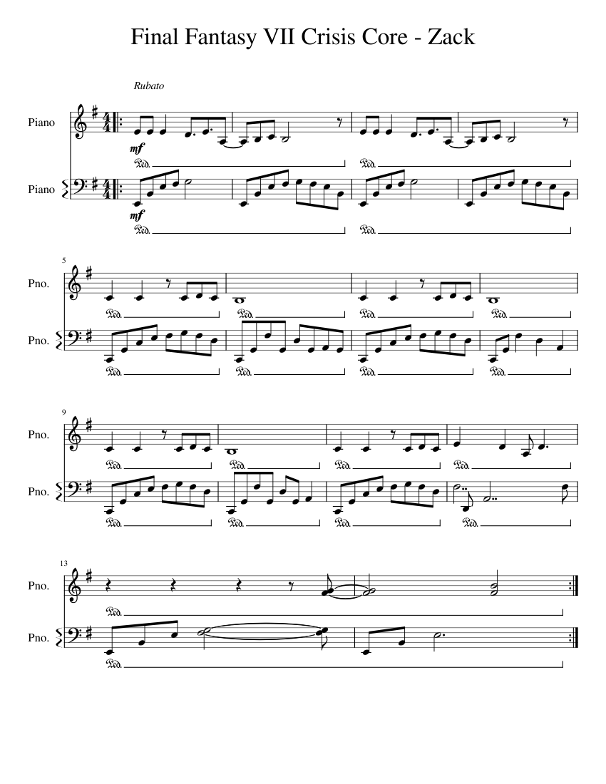 final fantasy vii crisis core - zack Sheet music for Piano (Solo) |  Musescore.com