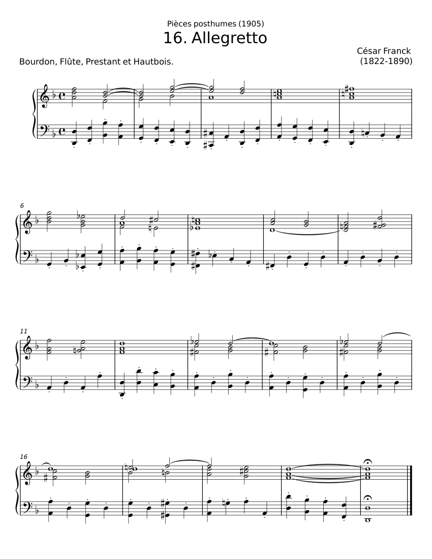 Allegretto - César Franck Sheet music for Piano (Solo) Easy | Musescore.com