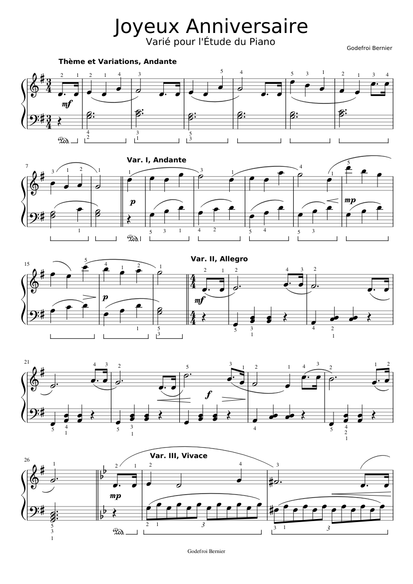 Joyeux Anniversaire Sheet music for Piano (Solo) | Musescore.com
