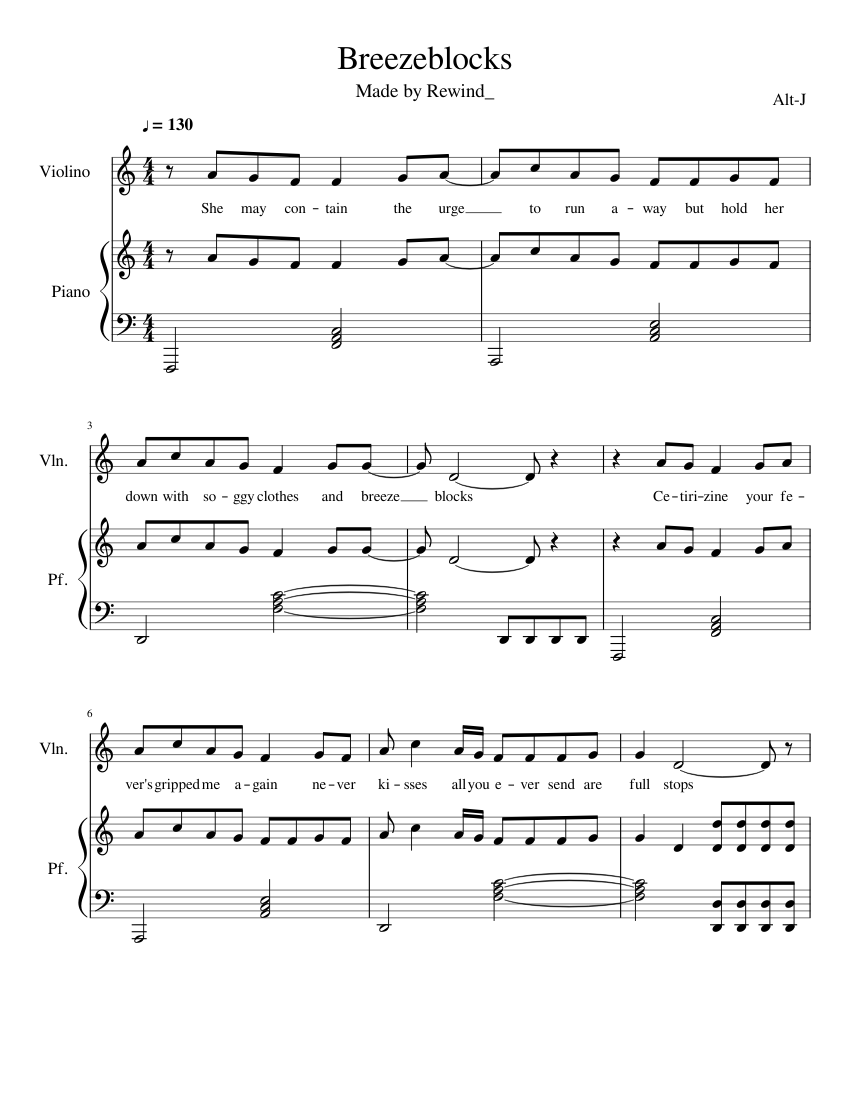 Alt-J - Breezeblocks (with lyrics) Sheet music for Piano (Solo) |  Musescore.com