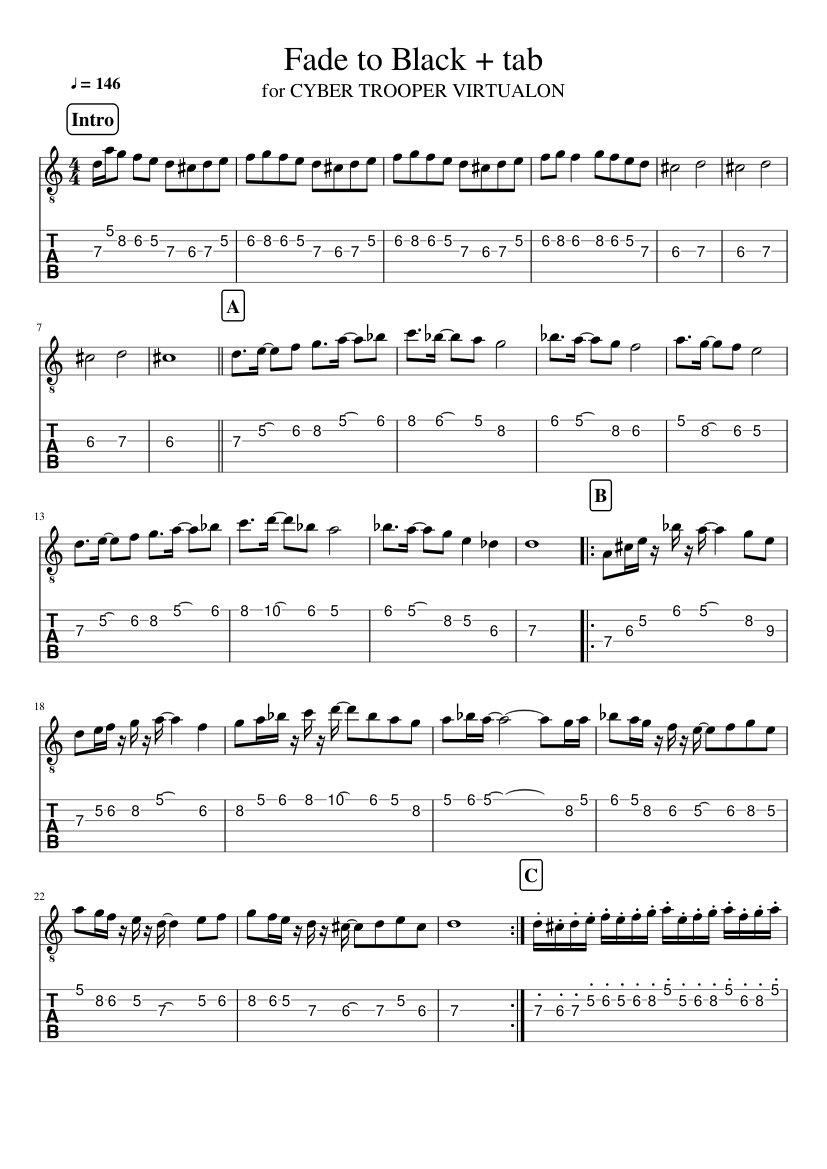 fade to black by Metallica sheet music arranged by incodearbalest for Solo ...