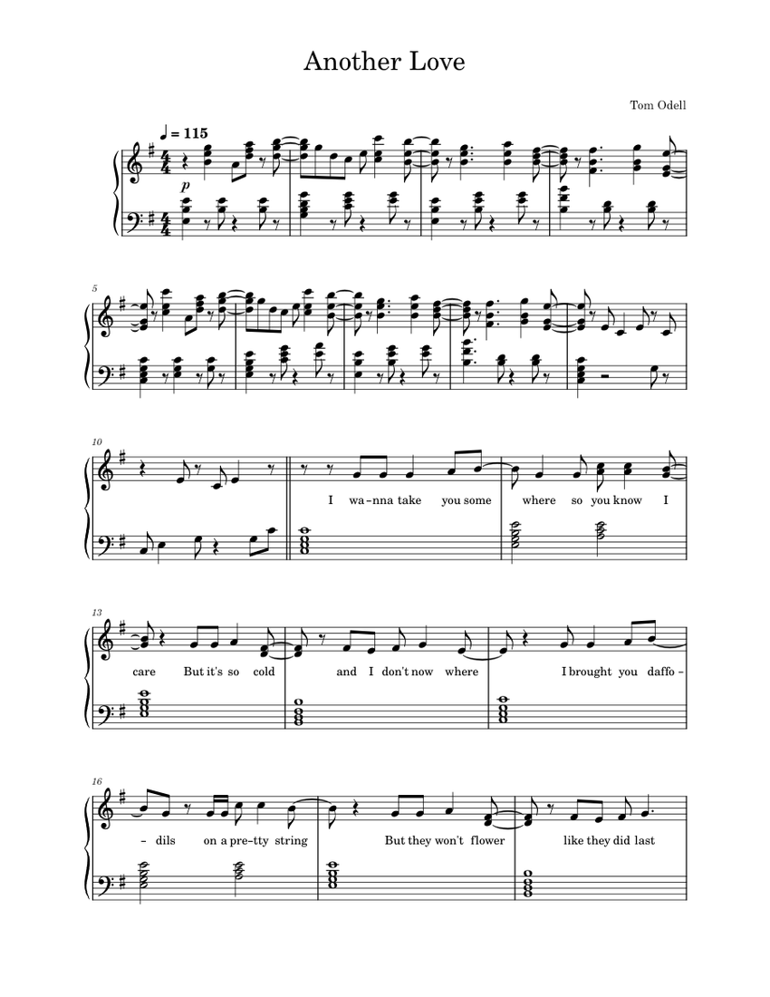 Another love – Tom Odell Sheet music for Piano (Piano-Voice) | Musescore.com